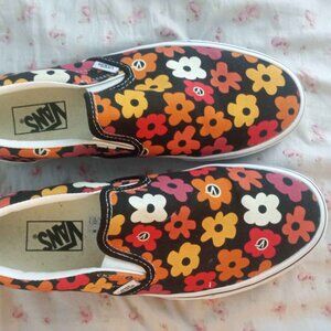 UNISEX Vans Classic Slip-On Flower Black Multicolor Floral Slipper Shoes